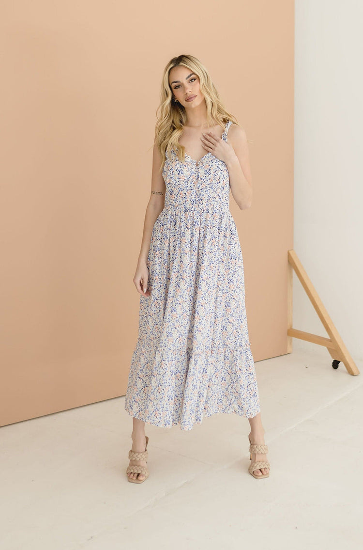 Kira Floral Print Ruffle Maxi Dress