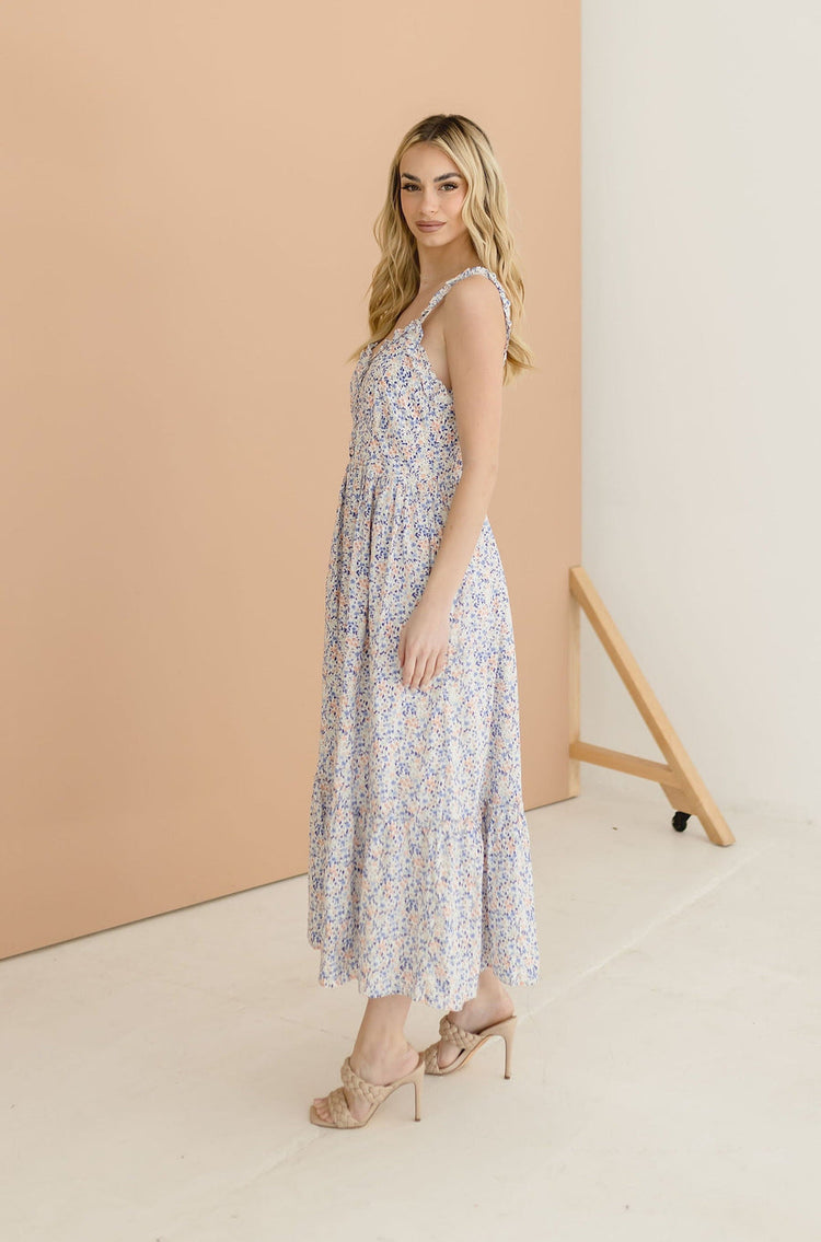 Kira Floral Print Ruffle Maxi Dress